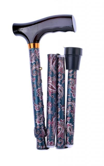 Folding Walking Stick - Paisley Green