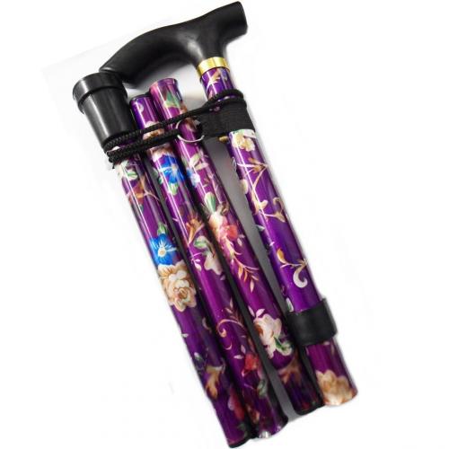 Folding Aluminium Cane - Purple Floral