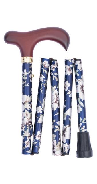 Folding Navy Floral Cane